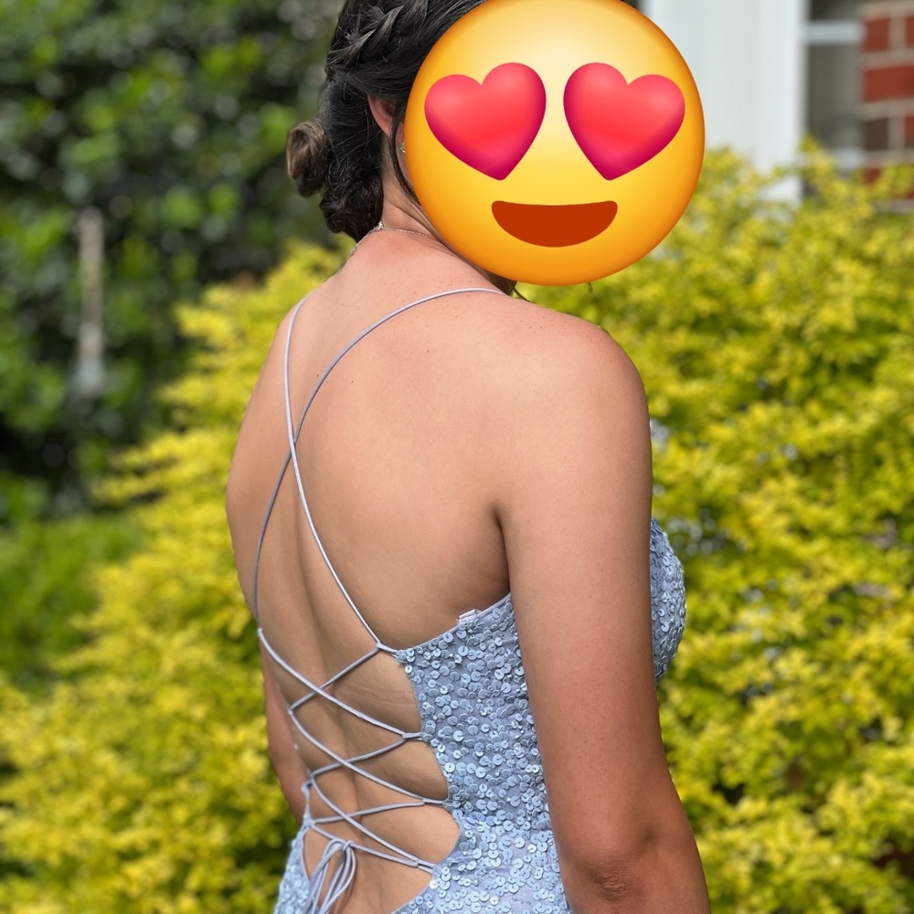 V-neckline Sequin Beaded Lace Up Tie Open Back Prom Dress Primavera size 10 - Picture 13 of 14